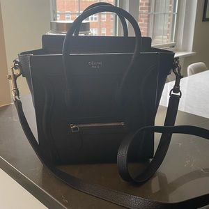 Celine Nano Luggage Tote Black Pebbled Leather
